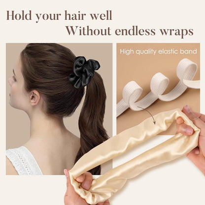 LULUSILK Silk Scrunchies for Hair Sleep, 100% Real Mulberry Silk, No Damage Hair Ties for Women and Girls, Classic Black, Pack of 3