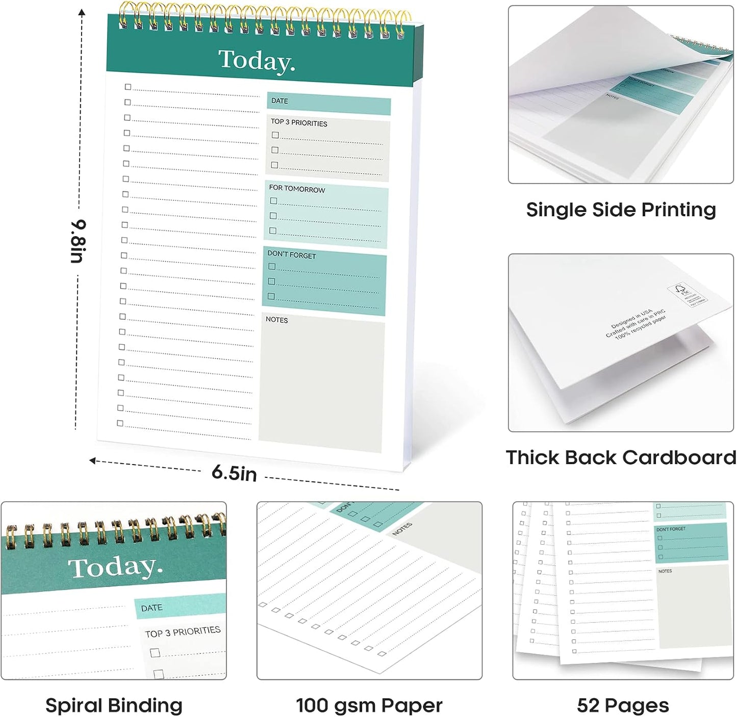 Taja To Do List Notepad - To Do List Notebook for Work with 52 Sheets, 9.8" x 6.5", Undated Daily Planner Perfect for Daily Tasks and Goal Setting, Notepad Suitable for Office, Home & School - Violet Dream
