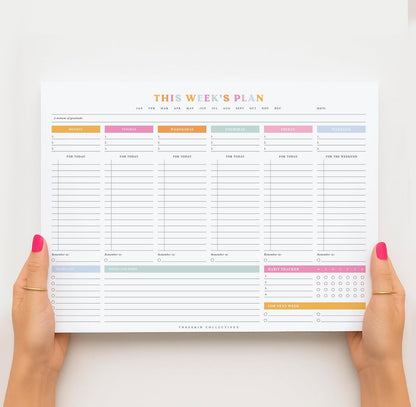 ThreeKin Weekly Planner - Premium 52-Sheet Tear-Off Notepad, 8.5 x 11 inches, Clean Colorful Design, Perfect for Work, School, Projects, and Entrepreneurs, Female & USA Owned Business