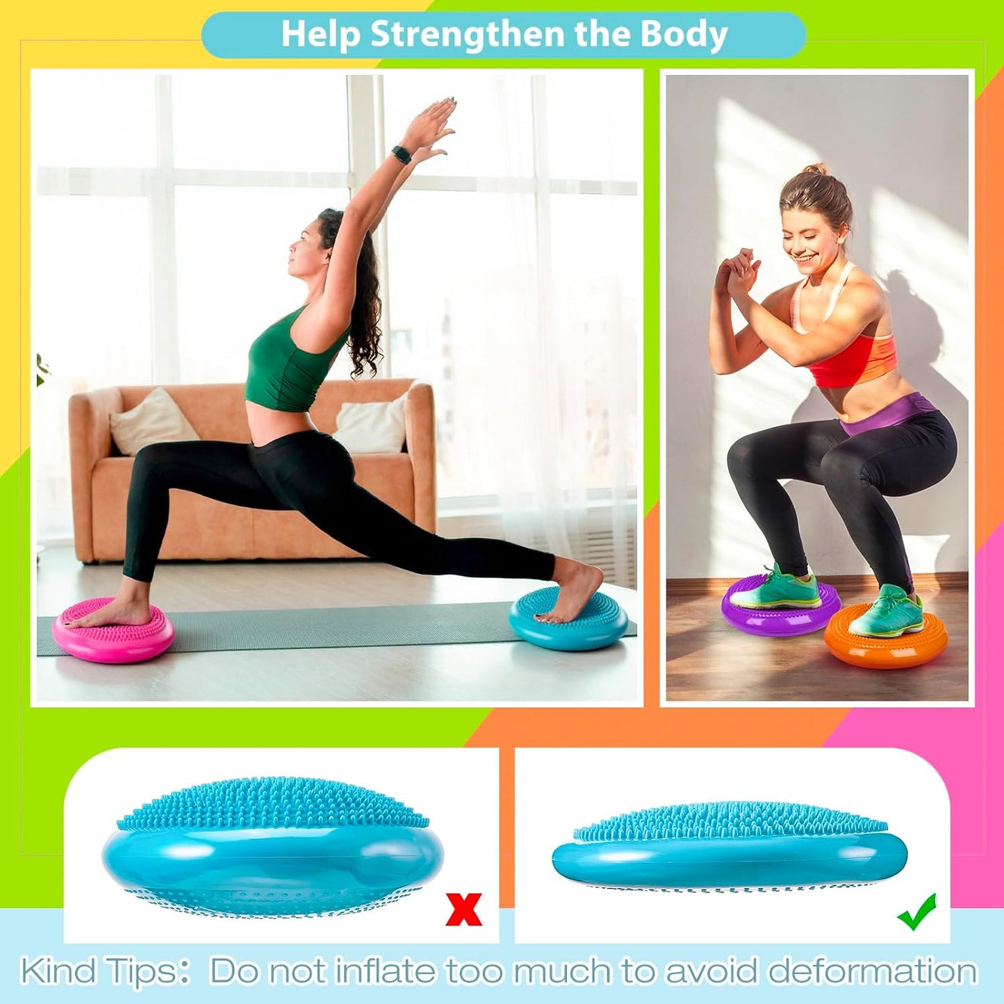 Amylove 6 Pcs Wiggle Seat Inflated Wobble Cushion for Sensory Kid 13 Inch Balance Disc Kids Flexible Seating Exercise Sensory Pad Chair Cushion for Classroom Office School (Bright)