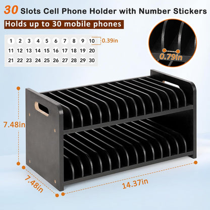 30 Slots Wooden Classroom Cell Phone Holder Stand with 1-30 Number Stickers