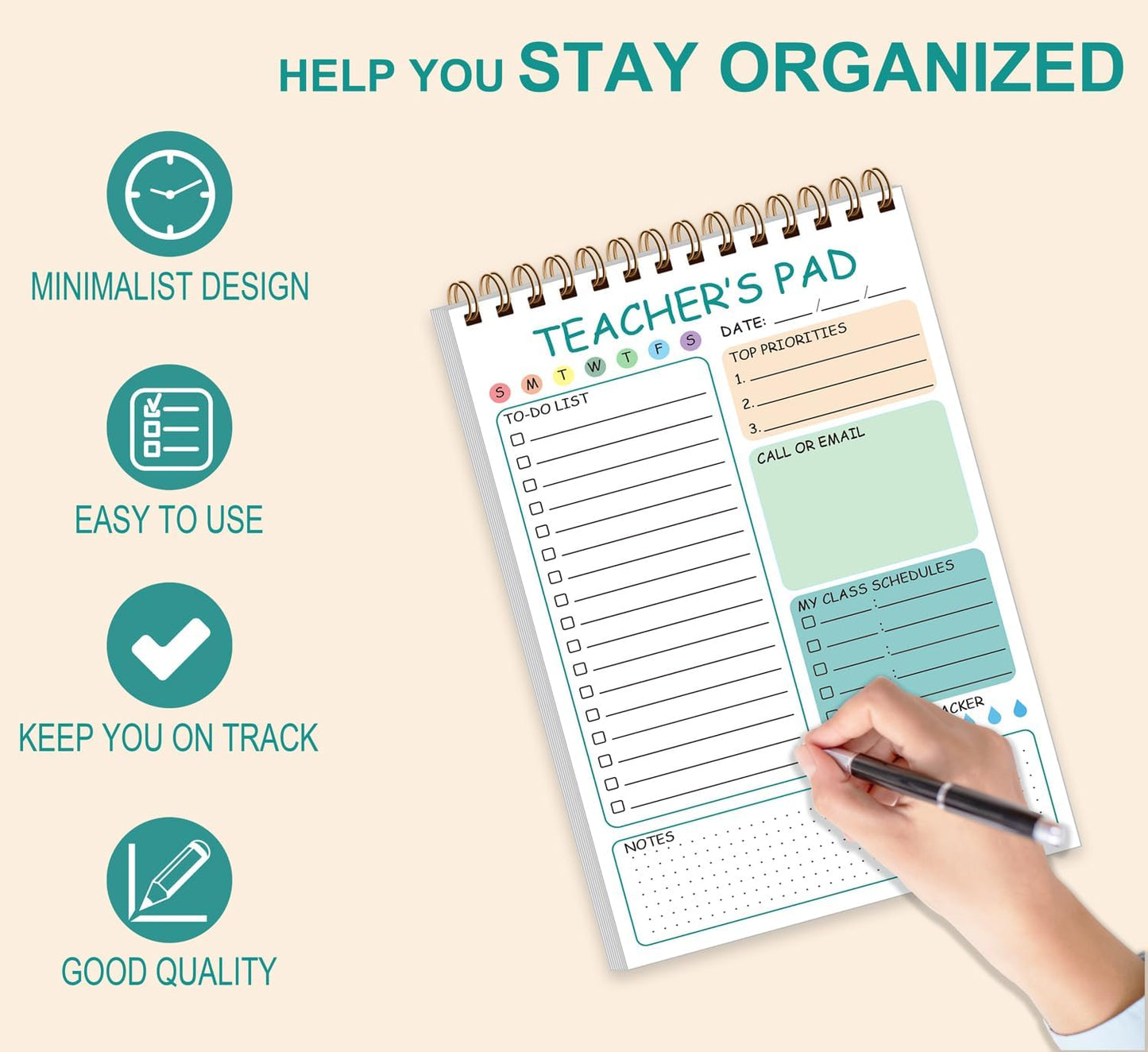 Teacher Notepad - A4 Teacher To Do List Notepad, Spiral Checklist Notebook Organizer for Teachers Notes Task Appointment, Teacher Appreciation Gifts, 8'' x 11'', Green