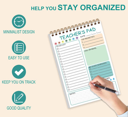 Teacher Notepad - A4 Teacher To Do List Notepad, Spiral Checklist Notebook Organizer for Teachers Notes Task Appointment, Teacher Appreciation Gifts, 8'' x 11'', Green