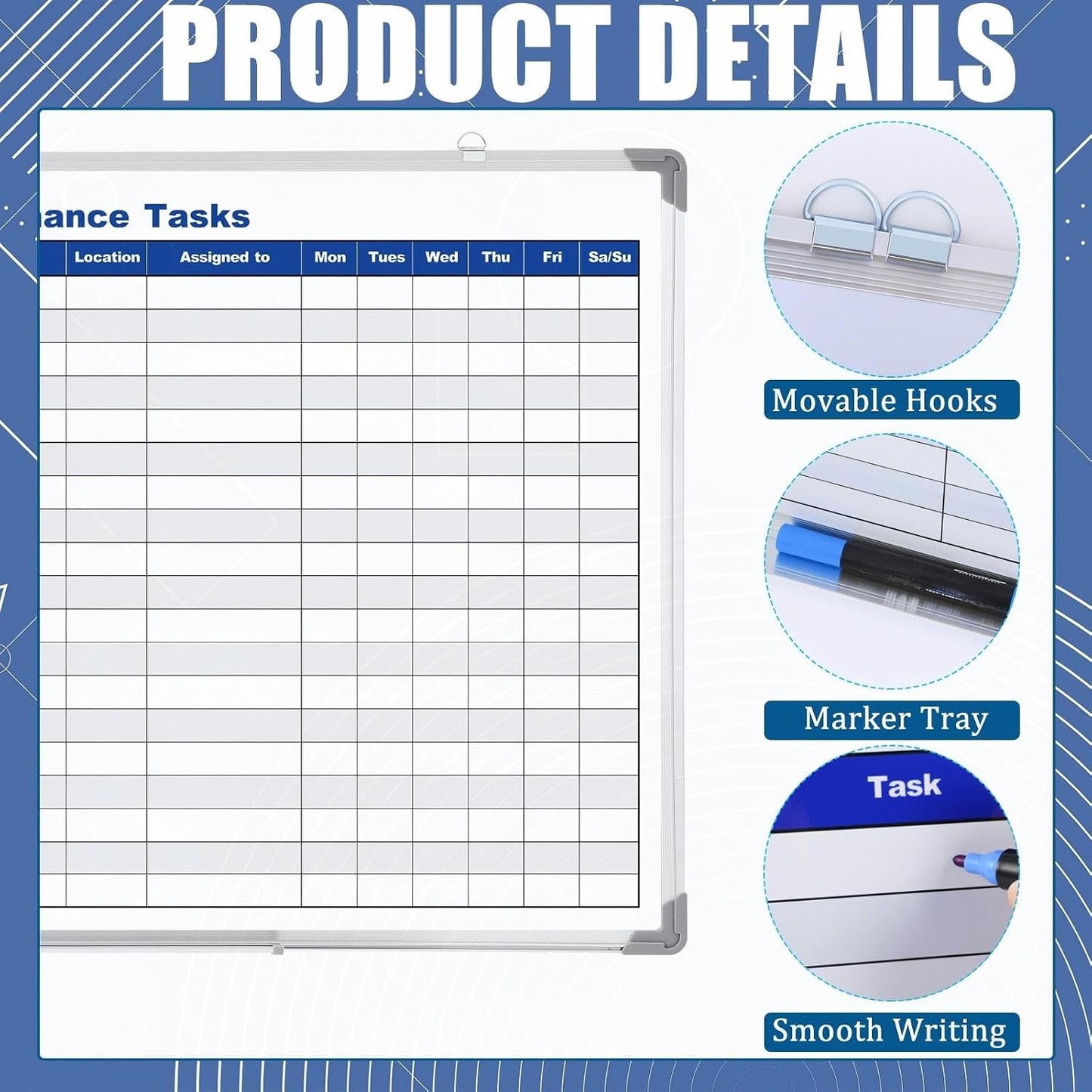 Lincia Double Sided Magnetic Maintenance Task Whiteboard Large Dry Erase 36 x 24 Inch Erasable Task Planner White Board for Wall Employee Assignment Tracker for Office Managing and Tracking Tasks