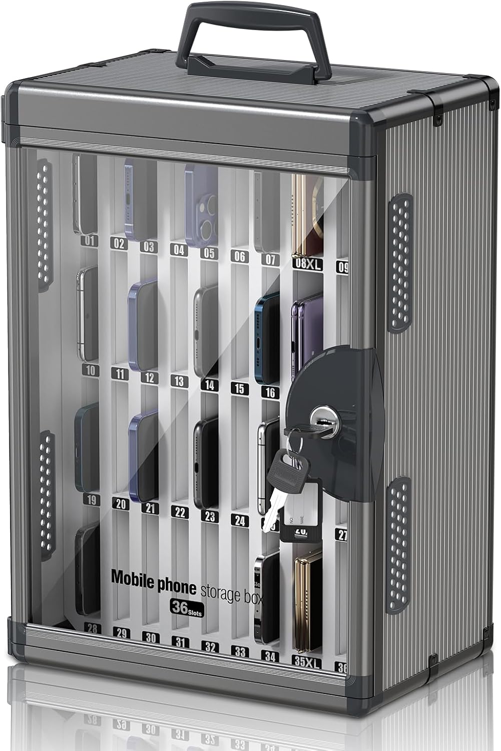 36 Slots Cell Phone Locker for Classroom, Portable Mobile Phone Storage Box with 【2 Different Size Slots】, Phone Lock Box Wall Mounted (Black)