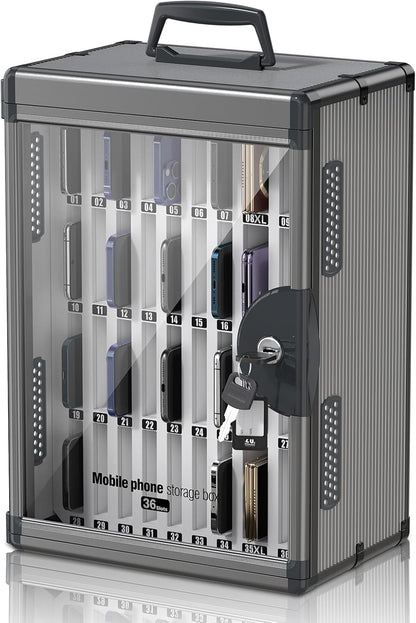 36 Slots Cell Phone Locker for Classroom, Portable Mobile Phone Storage Box with 【2 Different Size Slots】, Phone Lock Box Wall Mounted (Black)