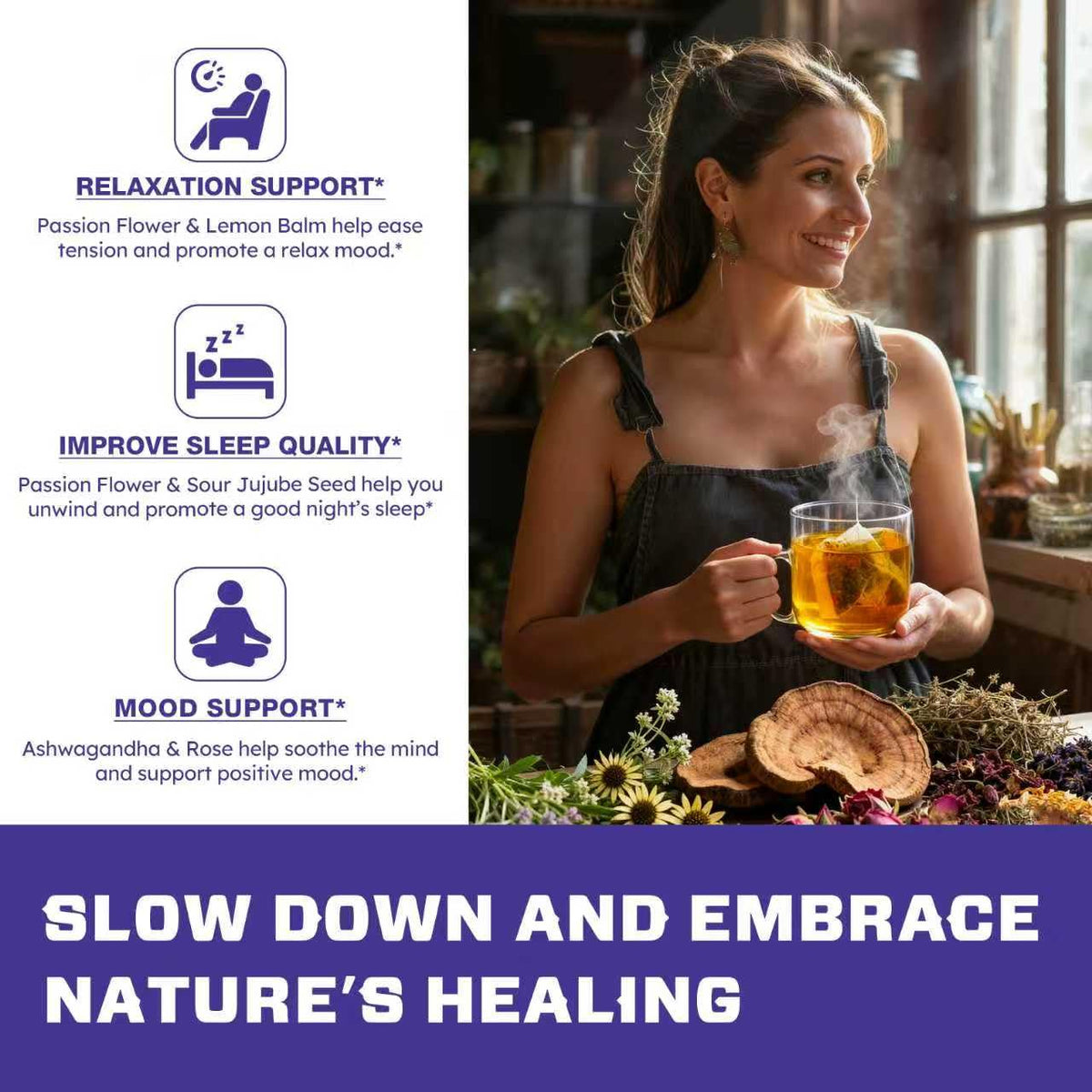 VailHerbTea Passion Flower (Passiflora incarnata) Herbal Tea Bags, Heath Supplement for Sleep Support, Boost Mood Balance & Relaxation Support. 50 Bags