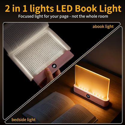 Book Light - Book Lights for Reading At Night, Rechargeable Reading Light, with 3 Colors & Timer, Dimmable Panel Plate Lamp Book Full Page Light for Reading in Bed, Funny Gifts for Readers