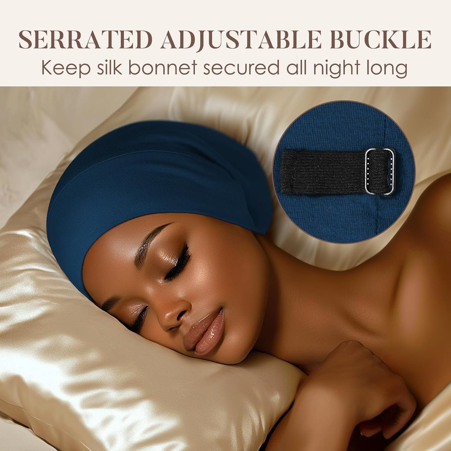 LULUSILK 100% Mulberry Silk Bonnet for Sleeping Women and Men, No More Frizzy Tangled Hair, Real Silk Sleep Cap for Curly Hair, Black, Pack of 1