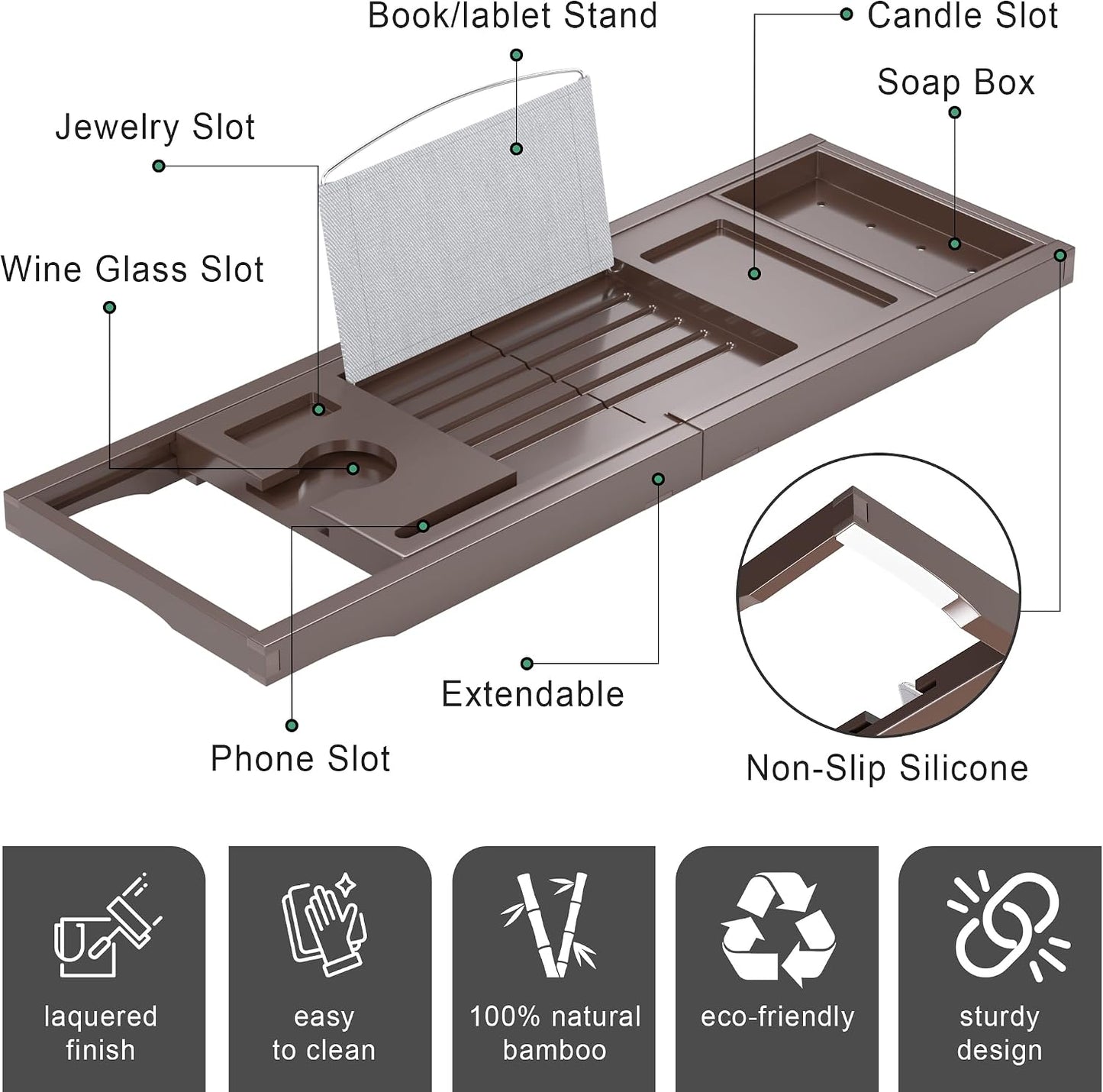 Foldable Bathtub Caddy Tray for Tub,Bamboo Expandable Bath Table Trays,Premium Bathroom Accessories for New Home & Mothers Day & Birthday Gifts for Couples,Natural