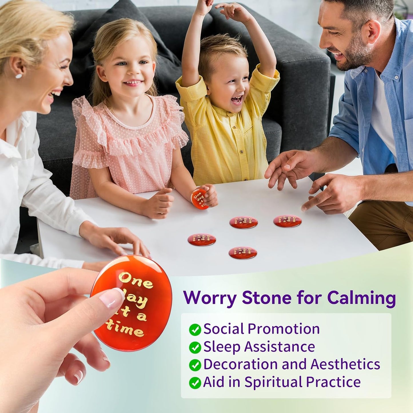 Gemstone Worry Stones for Anxiety, Amethyst and Red Agate Crystals, Hand Carved Thumb Worry Stone Healing Crystal for Relief, Yoga Meditation