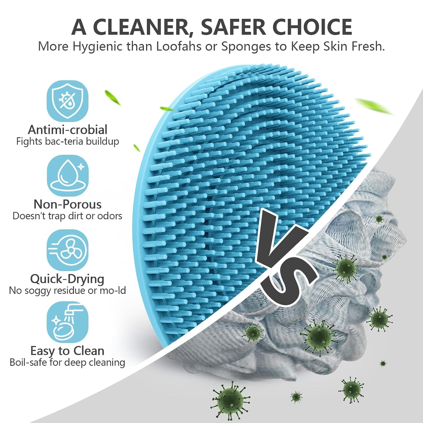 Silicone Body and Face Scrubber Set 5 Pack, BEAUTAIL Shower Bath Scrubber, Gentle Exfoliating Brush for Women Men Sensitive Skin, More Hygienic Than Traditional Loofah, Long Lasting, Black+Pink+Green