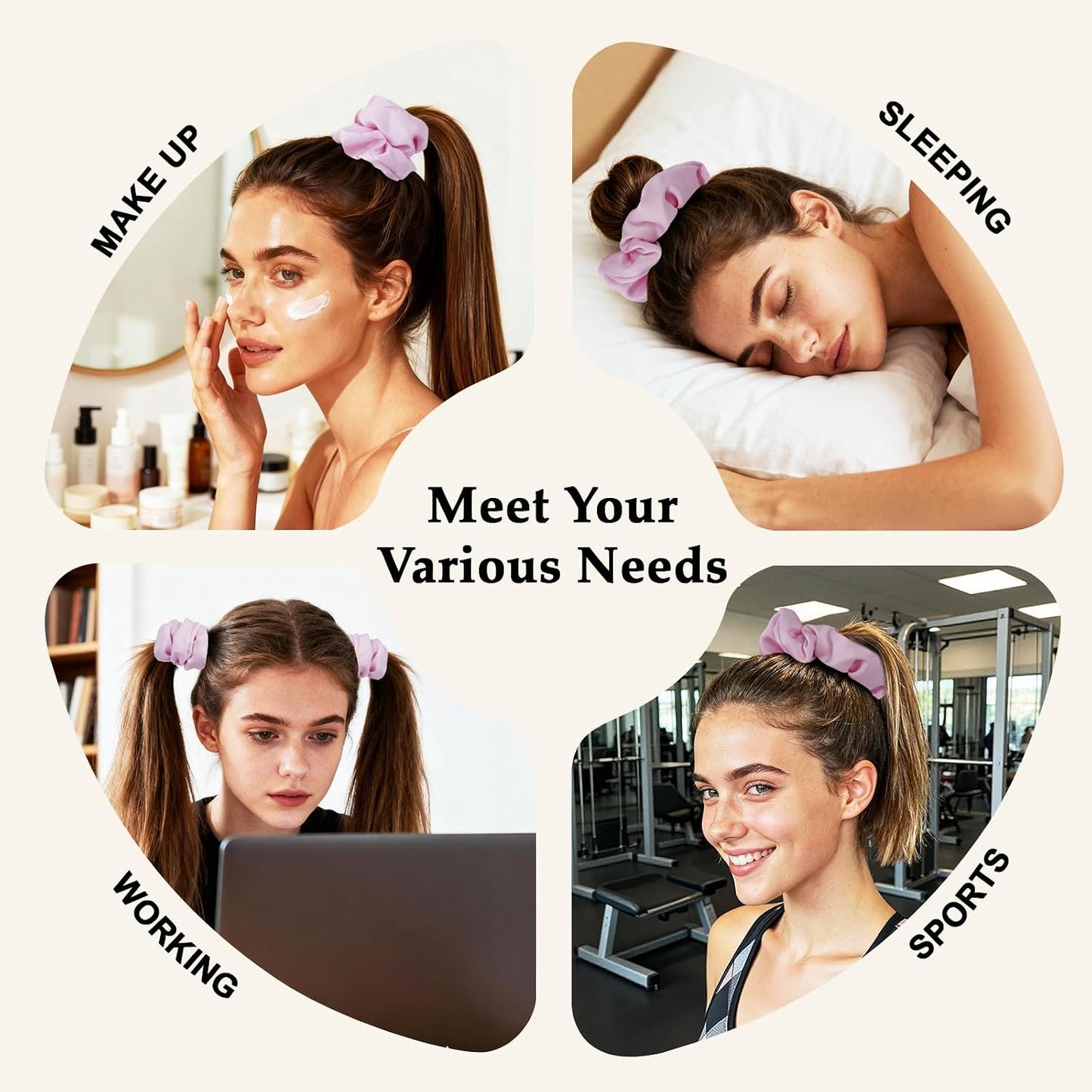 Satin Scrunchies for Women – 8PCS Blush & Brown Silk Hair Ties Set – No Crease, Frizz-Free, Gentle Elastic Hair Bands, Soft & Stylish Everyday Hair Accessories Gifts
