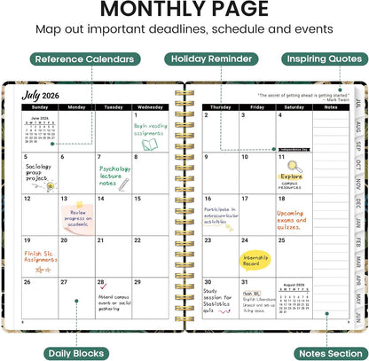 Planner 2026-2027, Academic Monthly and Weekly Calendar Planner for Women, July 2026 - June 2027, Hardcover Pretty Agenda Planner Book with Tabs, Spiral Daily Organizer for School Office Home Supplies, 6.3" x 8.5" - Blue Floral