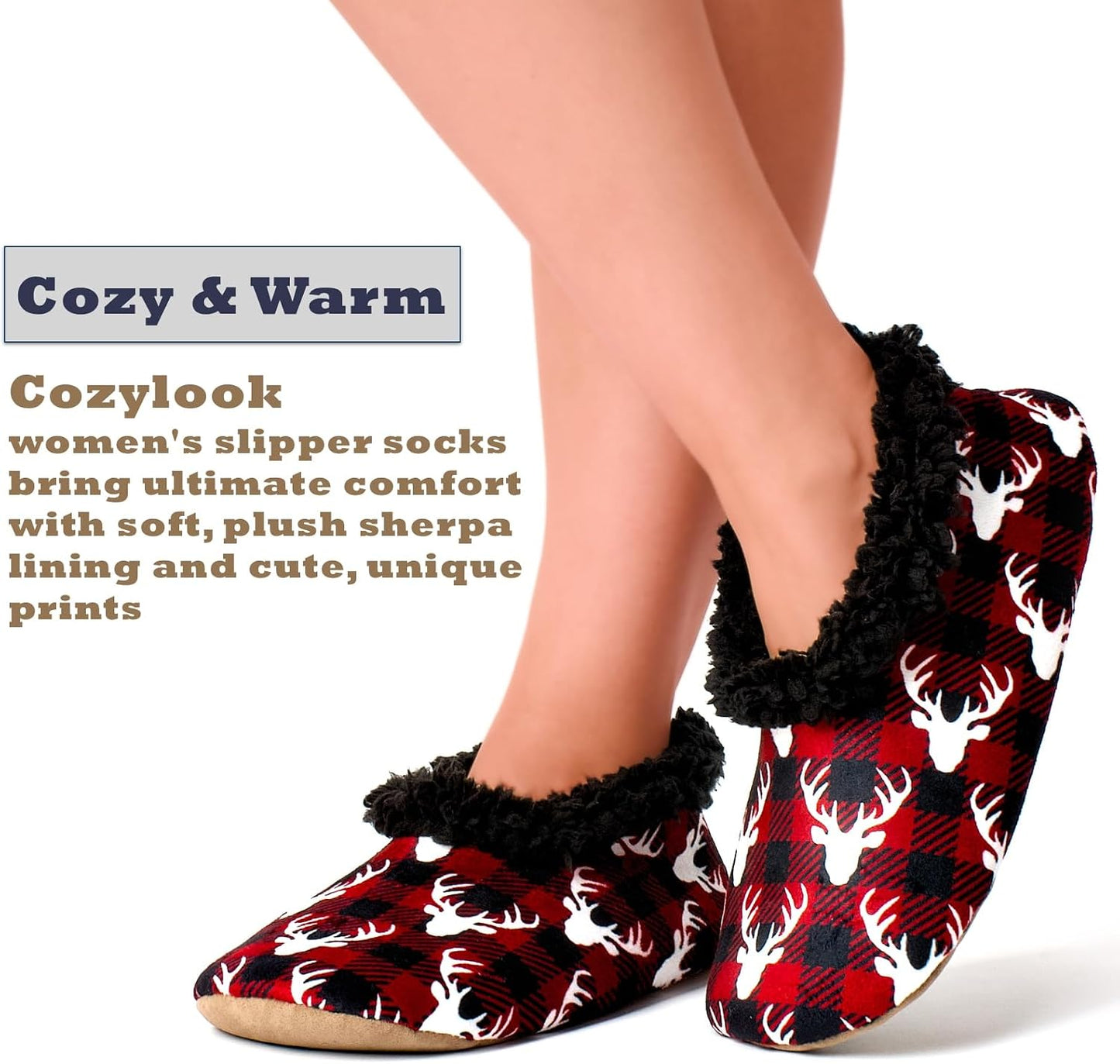 Cozylook Fuzzy Slippers for Women Indoor Soft Sole Slipper Socks with Non Slip Grippers Warm Fluffy