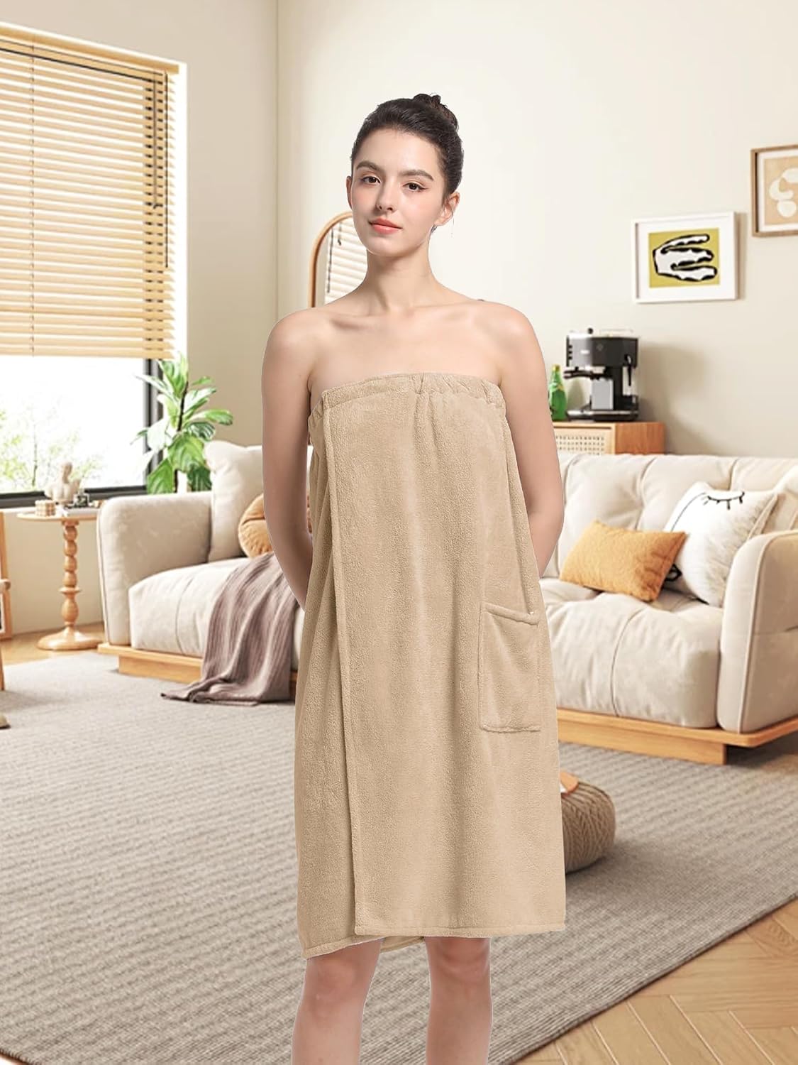 Women'S Soft Wrap Towel Full Length，Bath Robe After Shower Female Plush Long，Spa Bathrobes Lightweight With Pockets