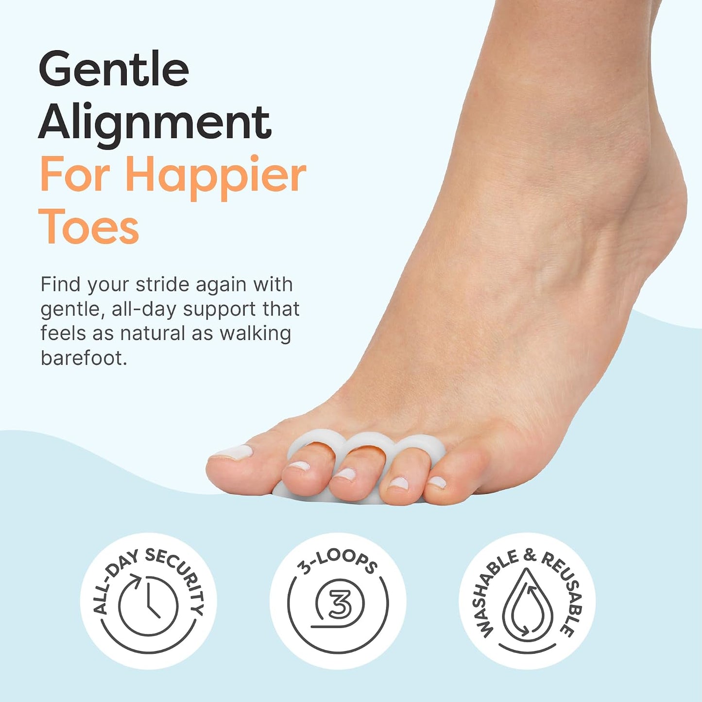 ZenToes Hammer Toe Corrector for Women & Men | Triple Loop Gel Toe Spacers & Separators | Realign Bent, Crooked, Curled, Claw, Hammertoes | Firm Support for Straightening | 4 Pack, Clear