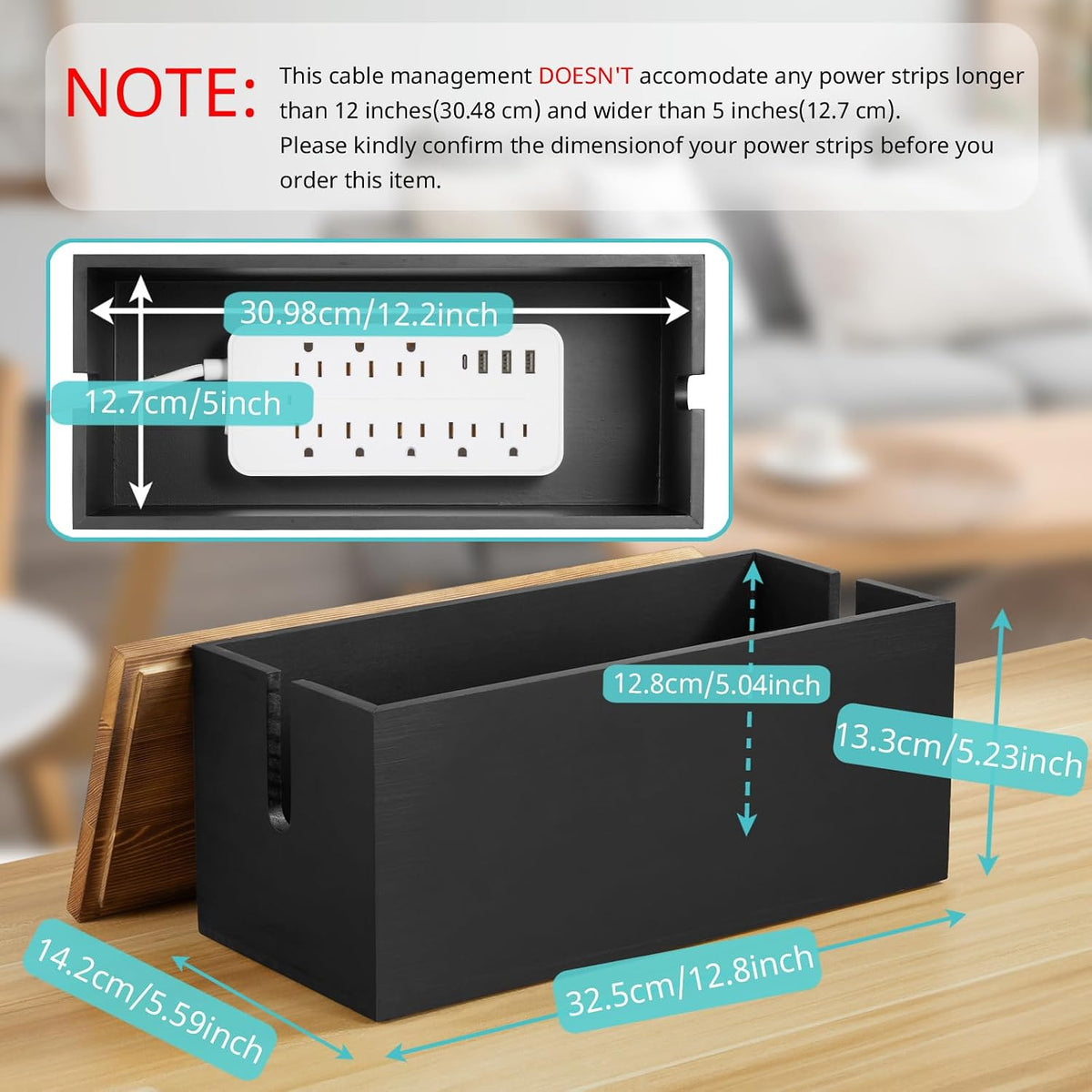 Bivvclaz Large Cable Management Box, Wooden Cord Organizer Box for Desk, Floor, Office to Hide Extension Cords Power Stripes Surge Protectors Chargers Wires, White
