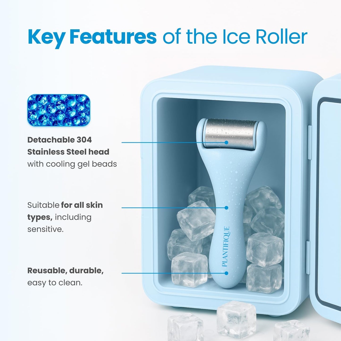 PLANTIFIQUE Stainless Steel Gua Sha and Ice Roller for Face & Body - Cooling Facial Tool Set to Reduce Puffiness, Improve Lymphatic Drainage & Soothe Skin
