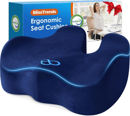 BlissTrends Seat Cushion with Velvet Cover, Thick Memory Foam Cushions for Office Chair, Car Seat, Airplane, Relieving Pressure Tailbone Sciatica Back Pain for Long Sitting, Car Drivers 4.7in Black