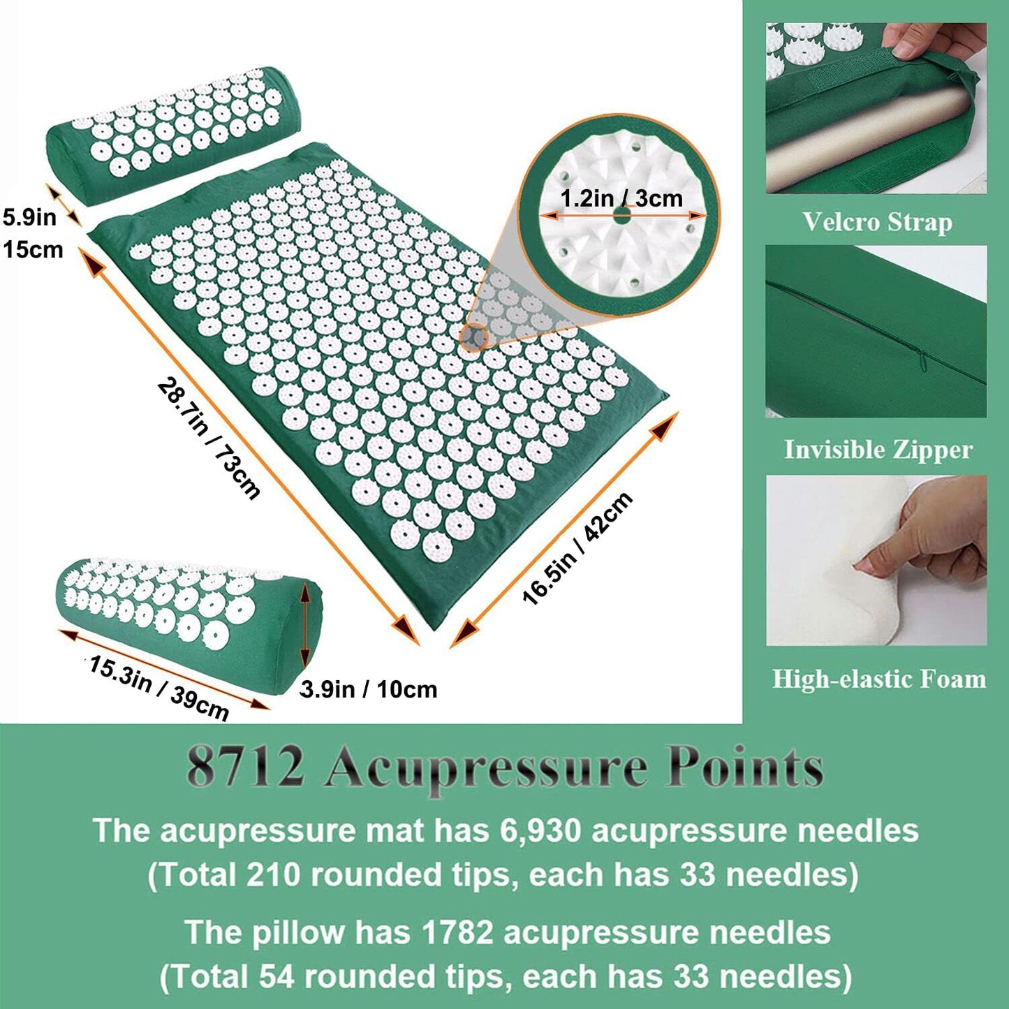XiaoMaGe Acupressure Mat and Pillow Set with Bag - Extra Long Acupuncture Mat for Neck & Back Pain Relief- Naturally Relaxation Gift for Women - Stress Relief Massage Mat (Black)