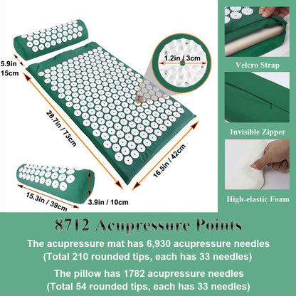 XiaoMaGe Acupressure Mat and Pillow Set with Bag - Extra Long Acupuncture Mat for Neck & Back Pain Relief- Naturally Relaxation Gift for Women - Stress Relief Massage Mat (Black)