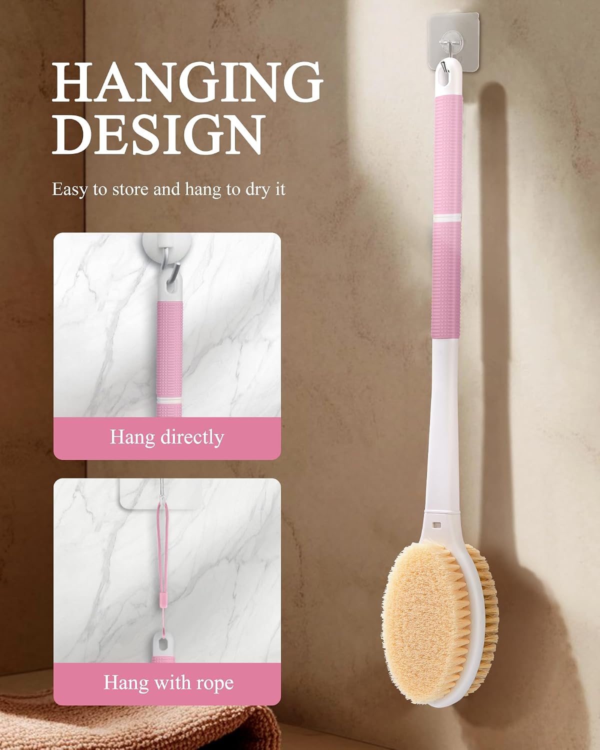Dry Brushing Body Brush for Massage - Natural Boar Bristle Exfoliating Brush with Massage Nodes for Lymphatic Drainage, Cellulite, Blood Circulation Improving Skin Health for Women Men Elderly(Grey)