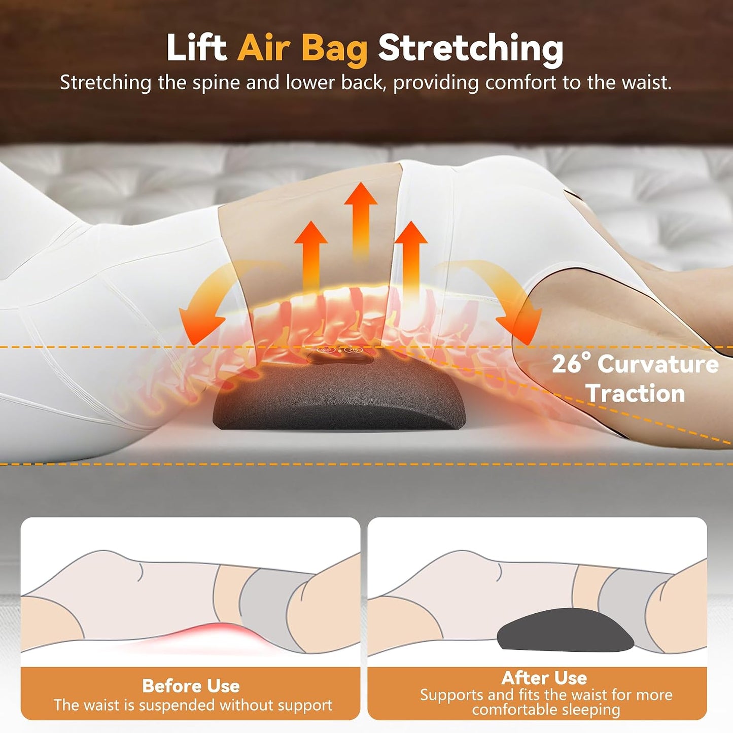 3 in 1 Smooth Spine Triple Fusion Back Massager,Sciatica Pain Relief Device with Heat & Vibration &Stretching, Back Massager for Pain Relief Deep Tissue, Lumbar Pillow for Office Home Use