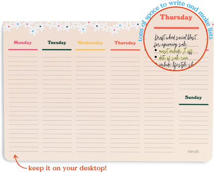 ban.do Weekly Planner Notepad, Desk Planner/Calendar Pad with 52 Sheets, Undated Weekly Desktop Calendar/Agenda (Pink/Green)