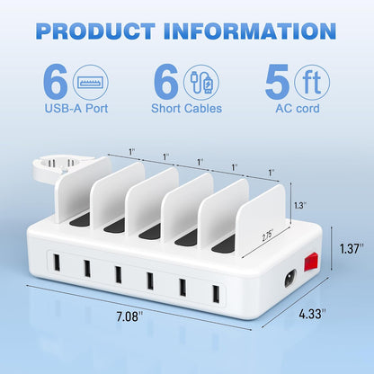 Charging Station for Multiple Devices, 50W 6 Ports Charging Dock with Stand