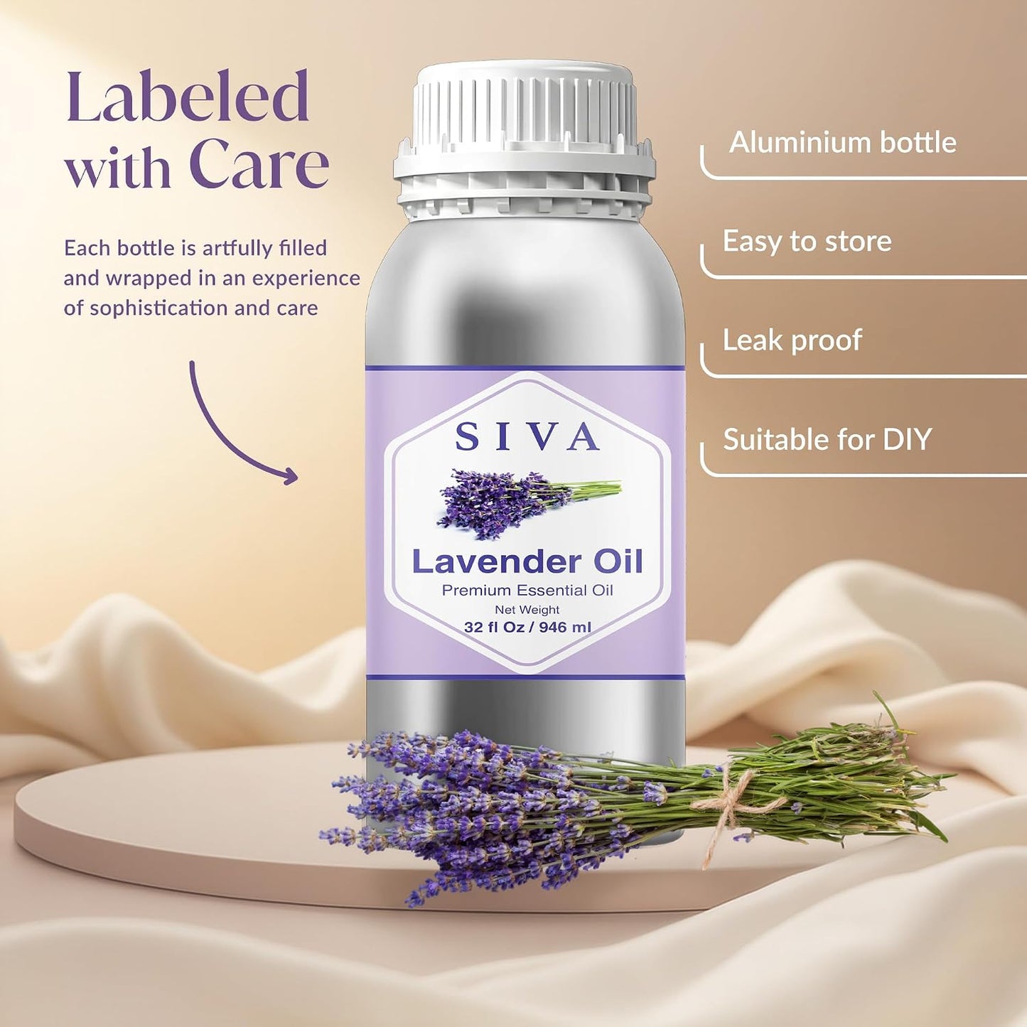 Siva Lavender Essential Oil, Huge Bottle, Large Size, 16 Fl Oz (473 ml)
