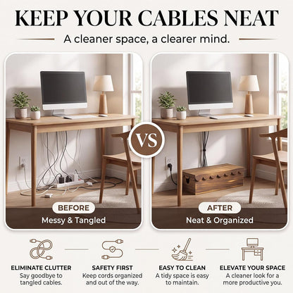 Patelai 2 Pcs Wooden Cord Basket Hider Cable Management Box Scalloped Edge