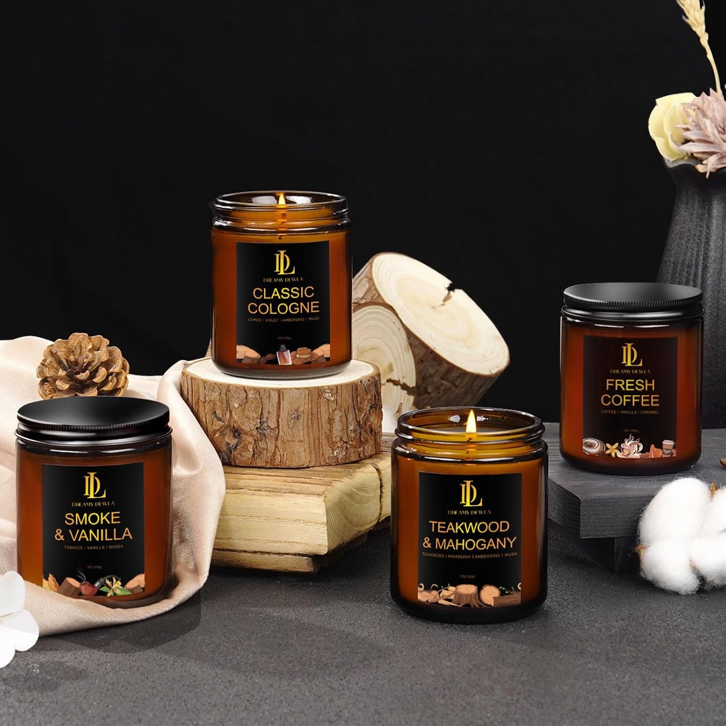 Scented Candles Set, 4 Pack Soy Candles for Home Scented, Candle Gifts for Women Men, 28oz 200 Hours Burn, Scents of Pineapple Cocktail/Coconut Vanilla/Pink Sands/Bahamian Breeze