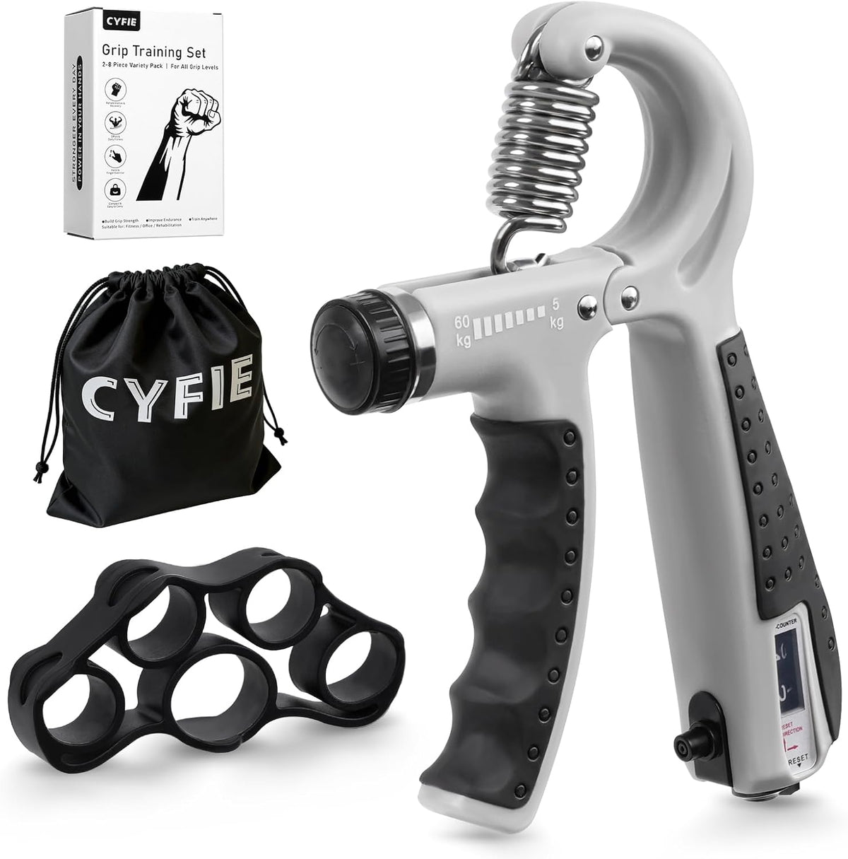 CYFIE Grip Strength Trainer Kit Adjustable 10-132Lbs Hand Exerciser Counter