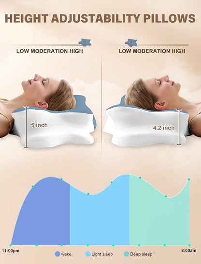 Cervical Neck Pillow for Pain Relief – Ergonomic Memory Foam Pillow for Side Sleeper Contour Orthopedic Bed Pillow for Neck Support with Cooling Cover – Ideal Christmas Birthday Gift for Women Men