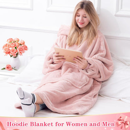 Waitu Wearable Blanket Sweatshirt Gifts for Women and Men, Warm and Cozy Giant Blanket Hoodie, Thick Flannel Blanket with Sleeves and Giant Pocket - Dark Gray