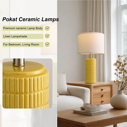 PoKat 23" Modern Ceramic Table Lamp Set of 2 for Living Room White Desk Lamps for Bedroom Farmhouse Bedside Nightstand Lamp House Warming Gifts New Home Decor End Table Lamps Gifts for Women Mom Beige