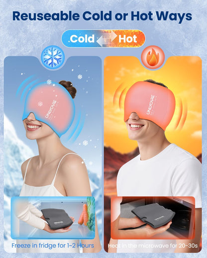 ONLYCARE Migraine Relief Cap, Upgraded Headache Relief Cap with Odorless Reusable Gel Head Wrap, Soothing Face Ice Pack Mask Products with Hot & Cold Therapy for Tension, Stress, Hangover & Puffy Eyes