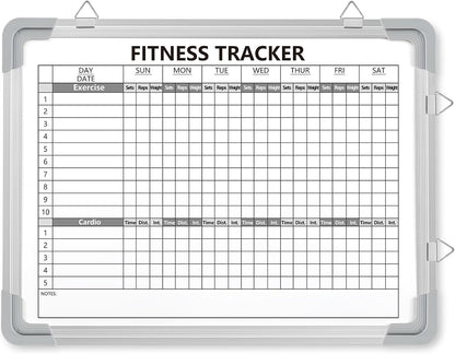 Lincia 16 x 12 Inch Fitness Tracker Whiteboard Workout Calendar for Home Gym Dry Erase Planner Hanging Removable to Do List for Wall Whiteboard with Aluminum Frame for Gym Program(Style A)