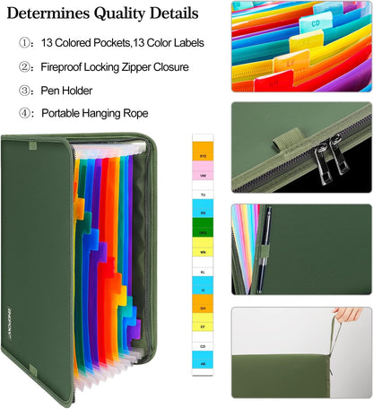 ENGPOW Expanding File Folder,Fireproof 13 Pockets Document Organizer Bag