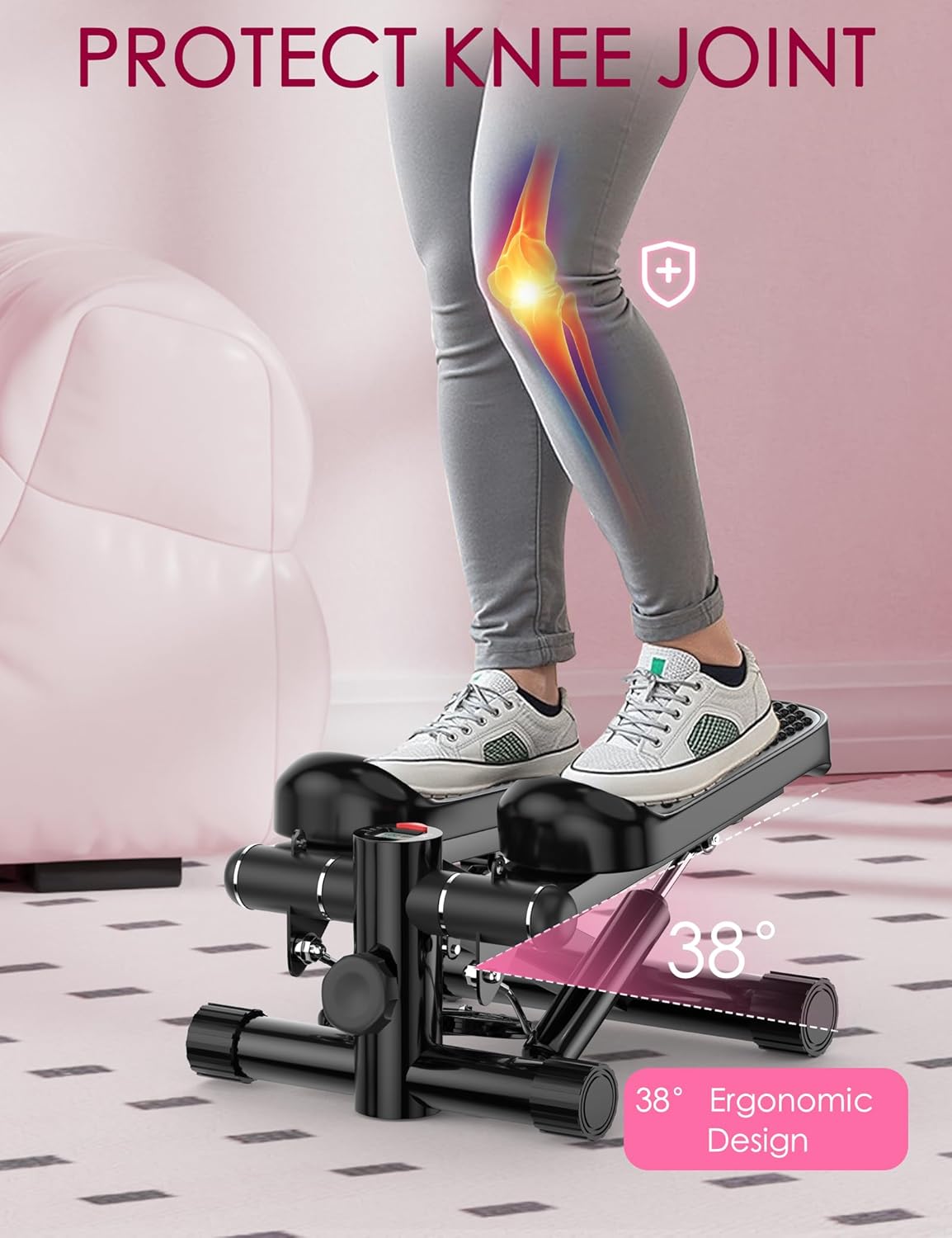 Steppers for Exercise at Home, KitGody Mini Stepper with Resistance Bands, Portable Stair Stepper for Home 330LBS Capacity, Adjustable Height Fitness Stepper Machine