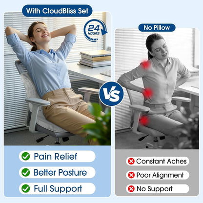 CloudBliss Ergonomic Seat Cushion & Lumbar Support Pillow Set, Black,Large