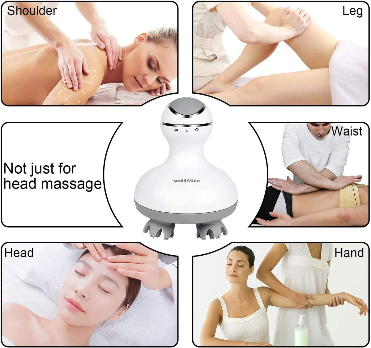 cotsoco Electric Scalp Head & Back Massager, Cordless Hair Massage Waterproof Head Massager with 4 Heads 84 Nodes for Hair Growth, Stress Relief & Deep Clean, Gifts for Men Women, White