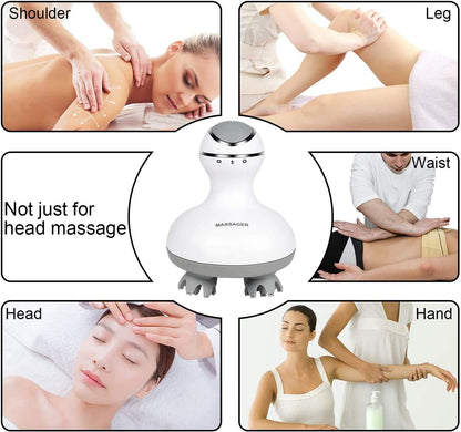 cotsoco Electric Scalp Head & Back Massager, Cordless Hair Massage Waterproof Head Massager with 4 Heads 84 Nodes for Hair Growth, Stress Relief & Deep Clean, Gifts for Men Women, White