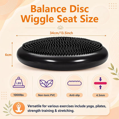2 Pcs Peanut Ball and Wobble Cushion with Pump Set, Sensory Balance Disc Wiggle Seat for Kids and Adults, Flexible Seating for Exercise Physical, Child Training, Yoga