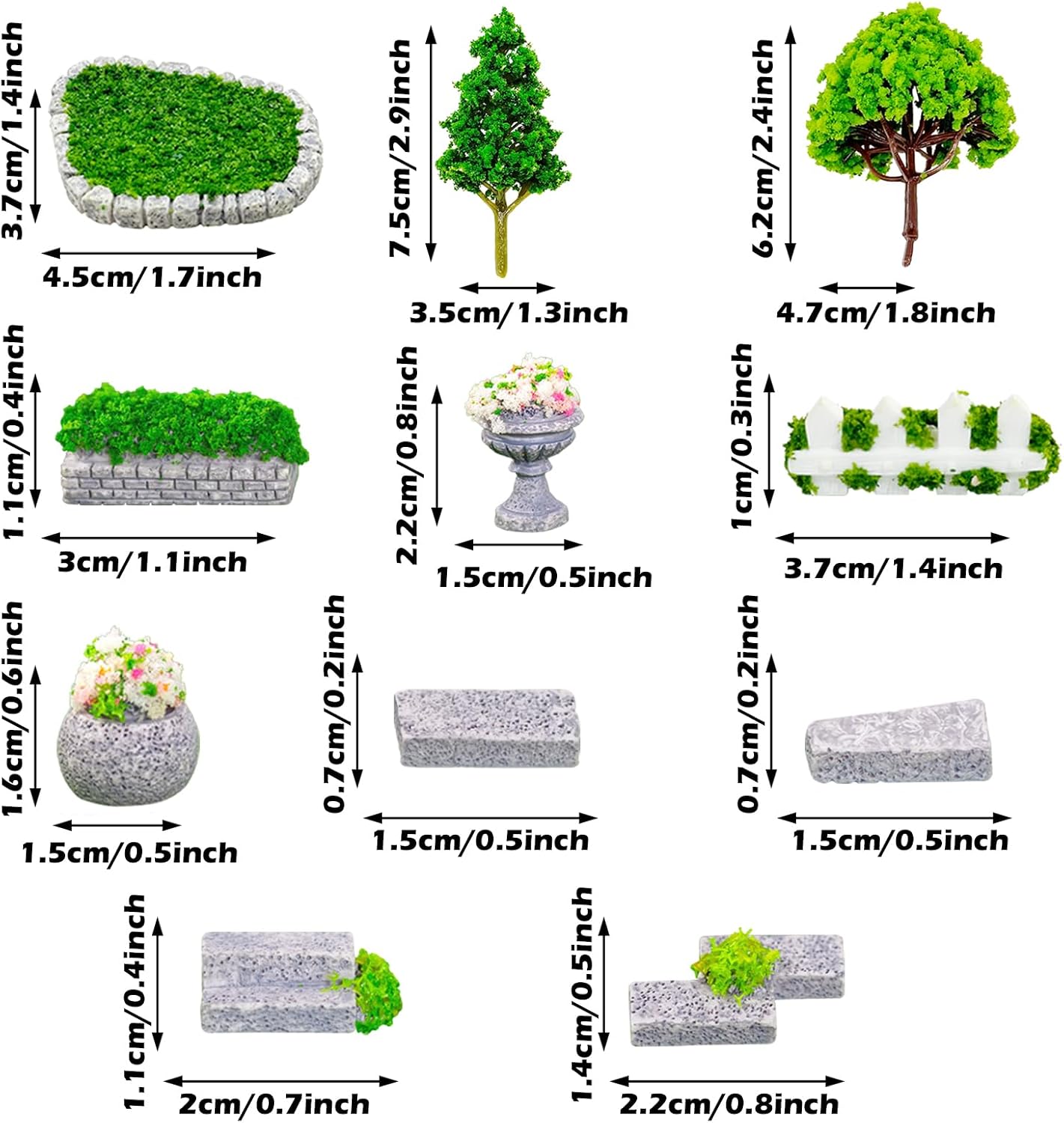 Cayway 26 PCS Outdoor Fairy Garden Miniatures Mini Zen Garden Accessories, Artificial Grass, Model Trees, Terrarium Ornaments, Dollhouse Supplies, Bonsai Decorative Craft Tools Kit