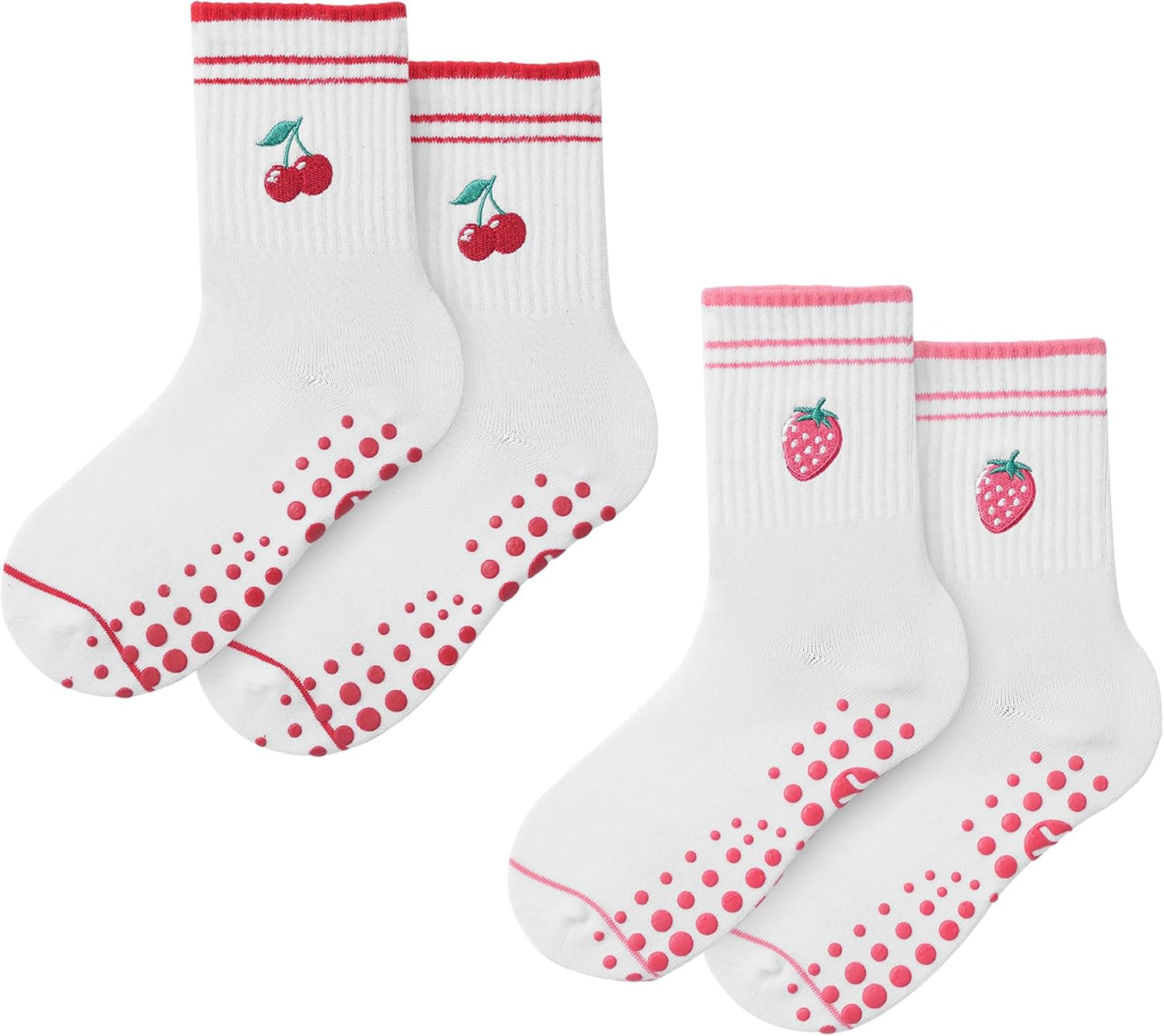 COOLMATE Pilates Socks with Grips for Women, Yoga Socks, Crew Non Slip Women for Barre, Pilates Gifts for Women - Colors A