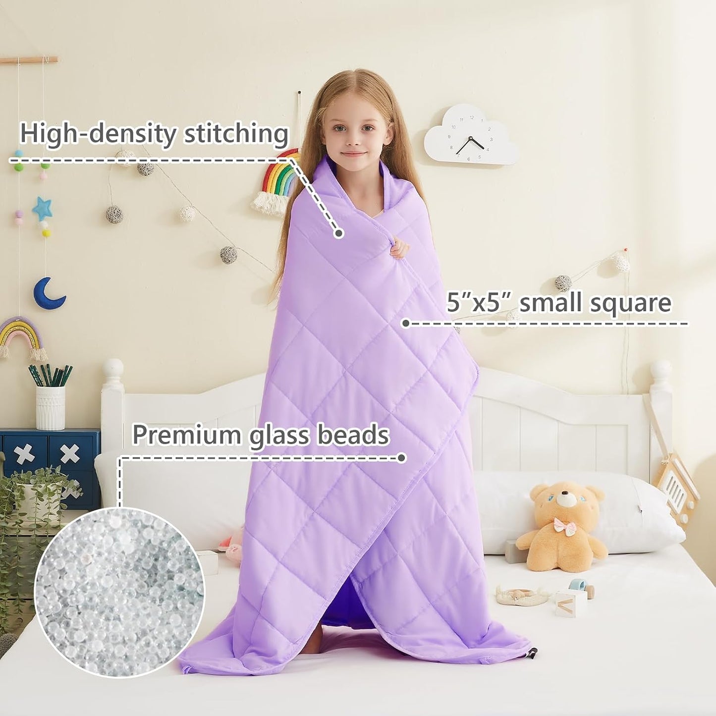 L'AGRATY Weighted Lap Pad 7lb: Small Weighted Blanket for Adults - Cooling Portable Travel Blanket for Relaxation Sleeping - Washable All-Season (29" x 24")