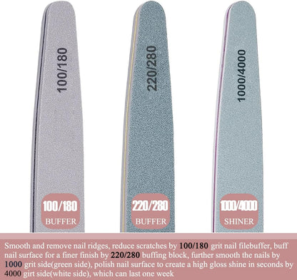 6pcs Nail File Nail Buffers for Natural Nails, Emery Boards for Nails, Nail Buffer and Shine Kit Nail Filer, Nail Buffer Block 100/180 Grit Nail Files Fingernail Files