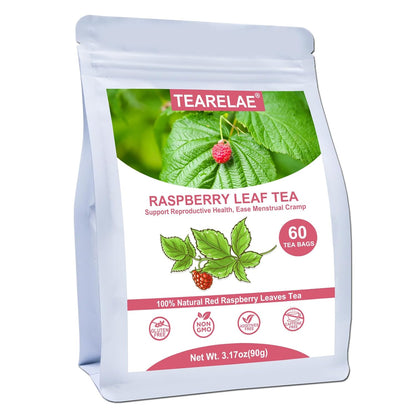TEARELAE Raspberry Leaf Tea, 60 Herbal Tea Bags, Light Woody Aroma